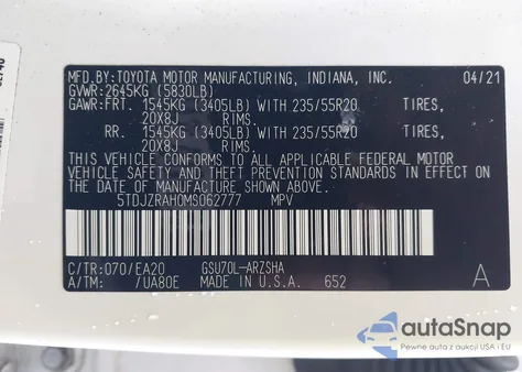 2021 Toyota Highlander Xse z USA, uszkodzony, nr VIN 5TDJZRAH0MS062777